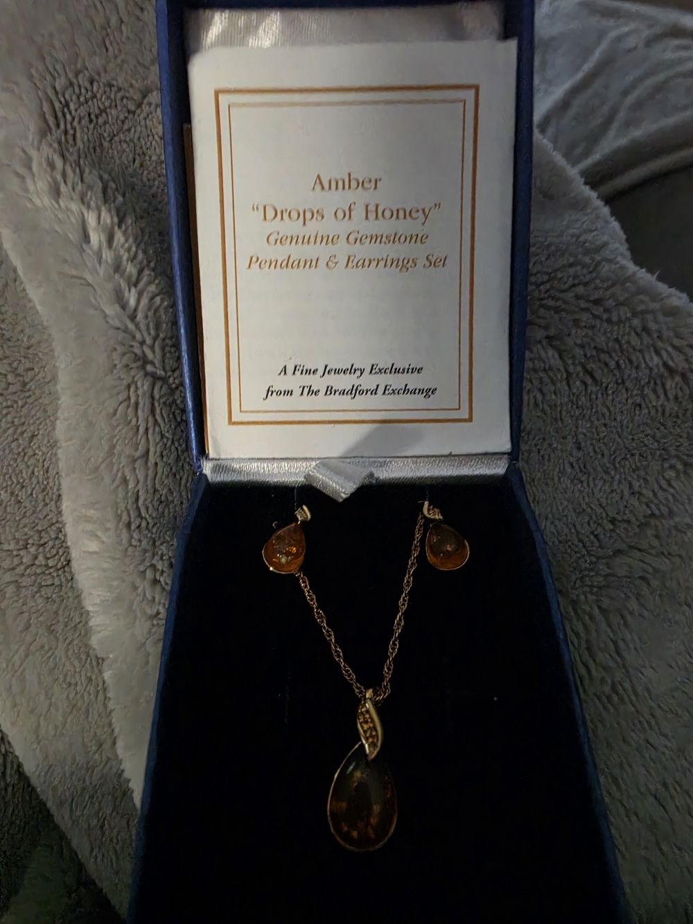 The Bradford Exchange Gold-Tone Amber Teardrop Pendant and Earrings Set